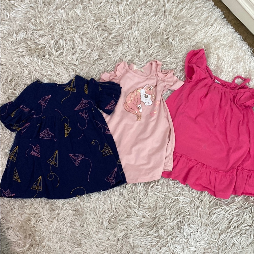Set of Three Girls' Dresses - Navy, Pink, and Light Pink